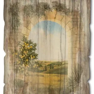 Zitronenbaum vorm Torbogen II T4AK Holzbild Vintage 30x40 cm Knallerangebot