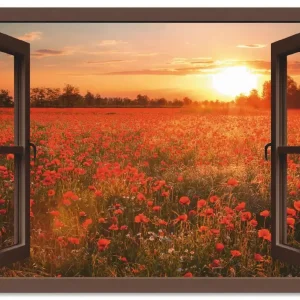 Fensterblick Mohnblumenfeld - braun T5ZN Wandbild Billig