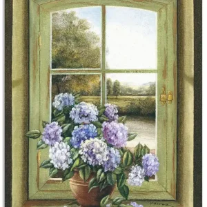 Hortensien am Fenster T4DG Wandbild Must-Have