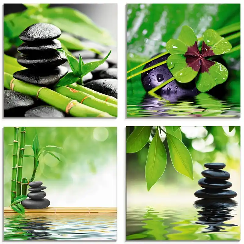 Beliebt Glücksklee Zen Steinpyramide Wasser Glasbilder, Set 4tlg. je 20x20 cm