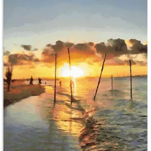 Highlight Fischer bei Sonnenuntergang U4JV Wandbild