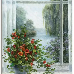 Sichere Zahlung Kapuzinerkresse am Fenster T4DD Wandbild
