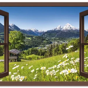Echt Bayerischen Alpen, braunes Fenster T5TP Wandbild