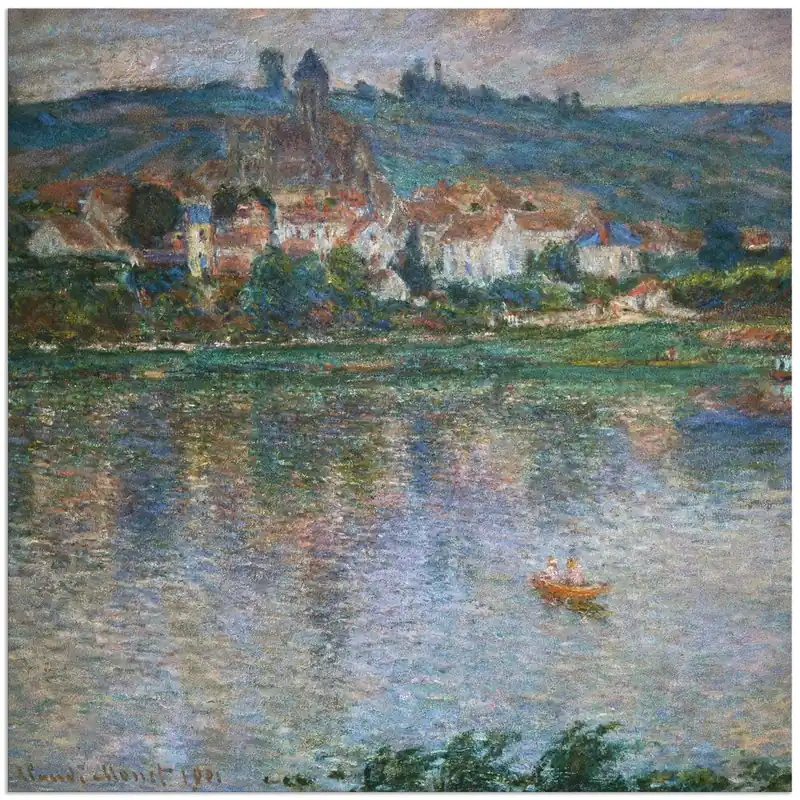 Blick über den Fluss auf Vetheuil. 1901 T6SA Wandbild Kostenloser Versand