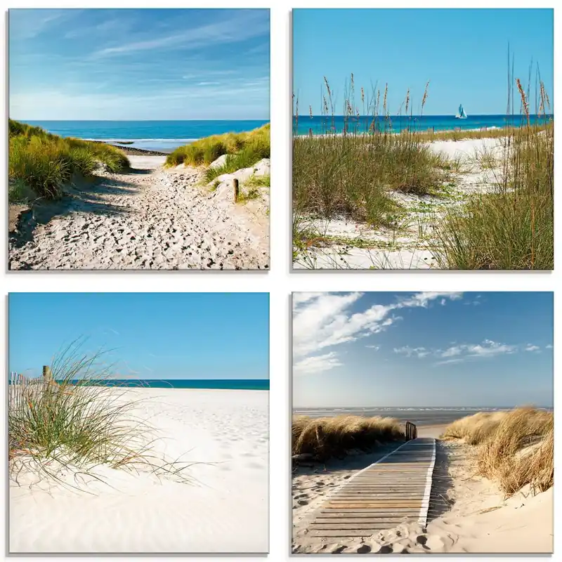 Strand und Sanddünen Glasbilder, Set 4tlg. je 20x20 cm Kostenloser Rückversand