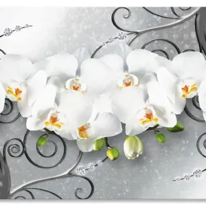 weiße Orchideen auf Ornamenten U1QV Wandbild Bestpreis