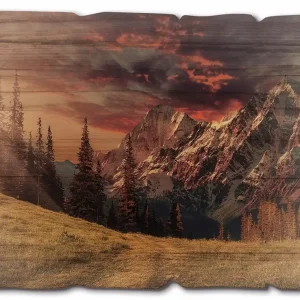 Super-Preis Alpines Hochland U1RI Holzbild Vintage 40x30 cm