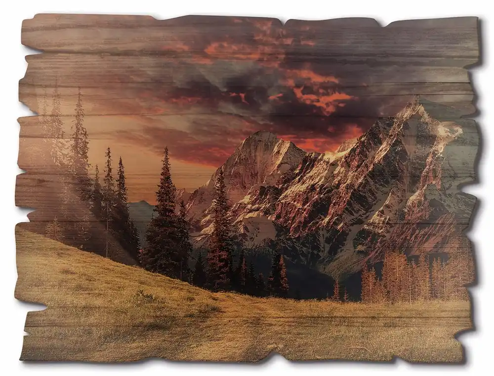 Super-Preis Alpines Hochland U1RI Holzbild Vintage 40x30 cm