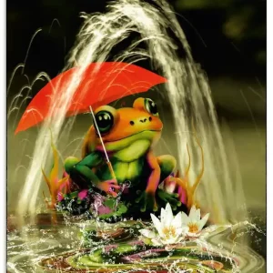 Frosch mit rotem Schirm U4VR Wandbild Mega-Angebot