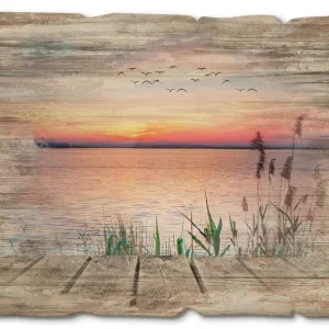 Angebot Der See in den Farben der Wolken T9QD Holzbild Vintage 40x30 cm