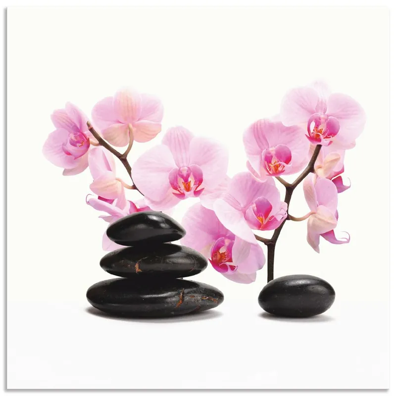 Schwarze Steine und pink Orchidee T6BI Wandbild Kostenloser Versand