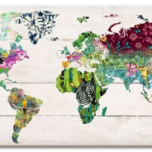 Begrenztes Angebot Bunte Welt auf hölzernem Untergrund S6CE Wandbild