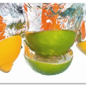 Zitrusfrüchte fallen in klares Wasser S6EL Wandbild Knallerangebot