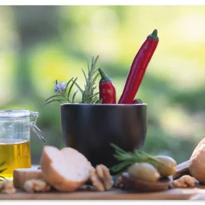Scharfe rote Chili mit feinem Olivenöl U5HR Wandbild Wochenendangebot
