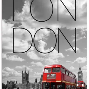 Rote Busse in London | Text & Skyline U3PP Wandbild Must-Have