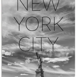 Aktuell NYC Freiheitsstatue | Text & Skyline U3PM Wandbild
