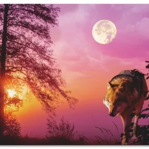 Billig Wolf im Vollmond U2AB Wandbild
