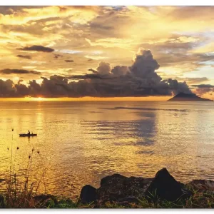 Sonnenuntergang mit einem Boot R4BI Wandbild Neue Ware
