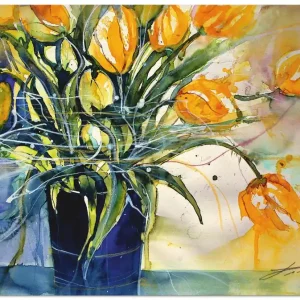 Gelbe Tulpen in schwarzer Vase S8ZU Wandbild Begrenztes Angebot