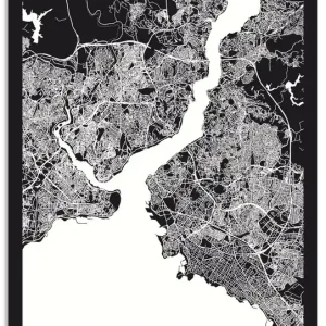 Retro Karte Istanbul Schwarz & Weiß Q9RX Wandbild Online Kaufen