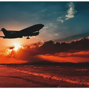 Angebot Startendes Linienflugzeug am Abendhimmel R2RZ Wandbild