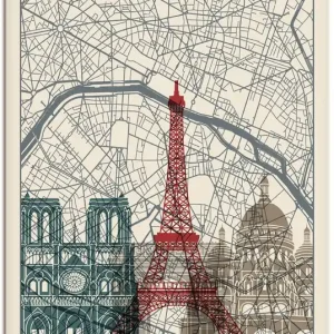 Retro Karte Paris Frankreich und Skyline S8BJ Wandbild Top-Seller