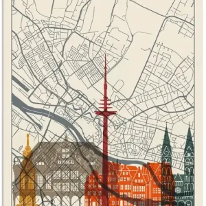 Retro Karte Bremen S8FN Wandbild Kostenfreie Lieferung