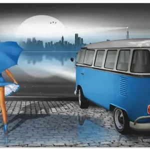 Regennacht in Blau mit Camper T1 T6HM Wandbild Direktkauf