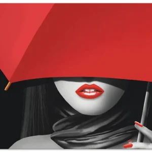 Gratis Versand Rote Lippen unter dem Regenschirm T6GT Wandbild