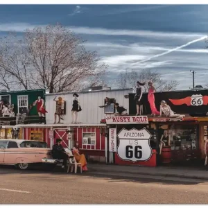 Schneller Versand Historische Route 66 in Seligman T2MP Wandbild