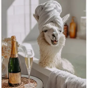 Solange Der Vorrat Reicht Lama in der Badewanne Wandbild