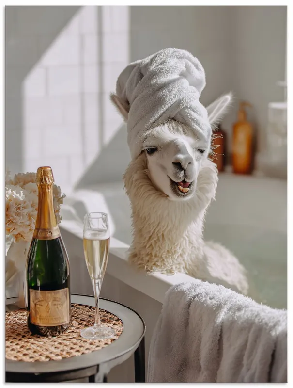 Solange Der Vorrat Reicht Lama in der Badewanne Wandbild