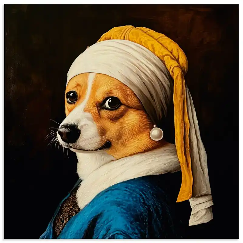 Der Corgi mit dem Perlenohrring U5MV Wandbild Must-Have