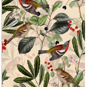 Zertifiziert Vintage Vogel Paradies Garten U4VX Wandbild
