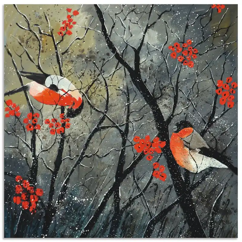 Angebot rote Vögel im Winter T2BH Wandbild