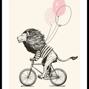 Lion On Bicycle Poster Geprüft