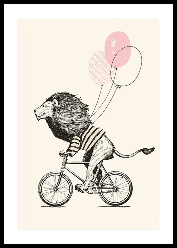Lion On Bicycle Poster Geprüft