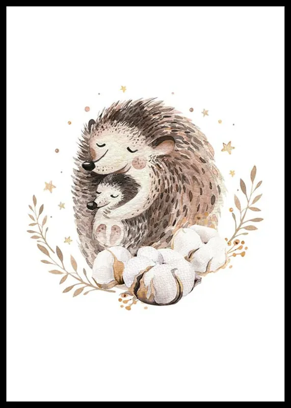 Watercolor Hedgehog Family Poster Garantierte Lieferung