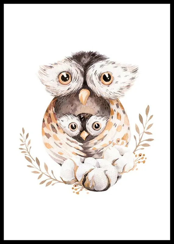 Watercolor Owl Family Poster Geprüft