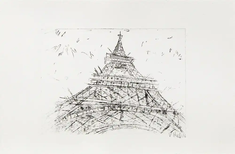 Grafik/Radierung: "Eiffelturm Radierung/6", Original/Unikat (ohne Rahmen), V. Heil Begrenztes Angebot