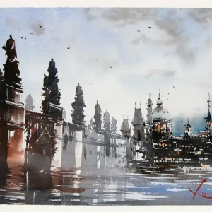 Aquarellmalerei: "Wächter der Karlsbrücke", Original/Unikat, F. Bär Günstig