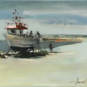 Ölgemälde: "Dialogue with a fishing boat", Original/Unikat, H. Havartsou Must-Have