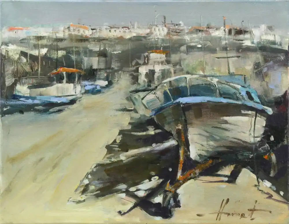 Letzte Chance Ölgemälde: "An old boat", Original/Unikat, H. Havartsou
