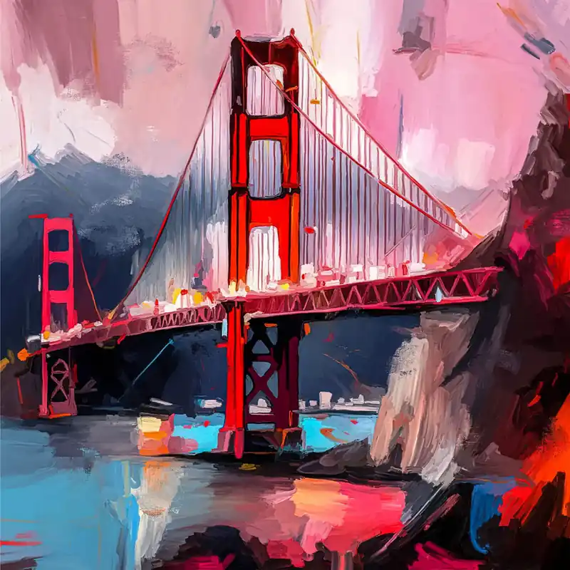 Moderne Kunst: "Golden "Red" Gate Bridge", H. Mühlbauer-Gardemin, Original/Unikat Kostenloser Rückversand