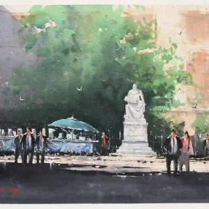 Günstig Aquarellmalerei: "Im Schatten der Linde", Original/Unikat, F. Bär