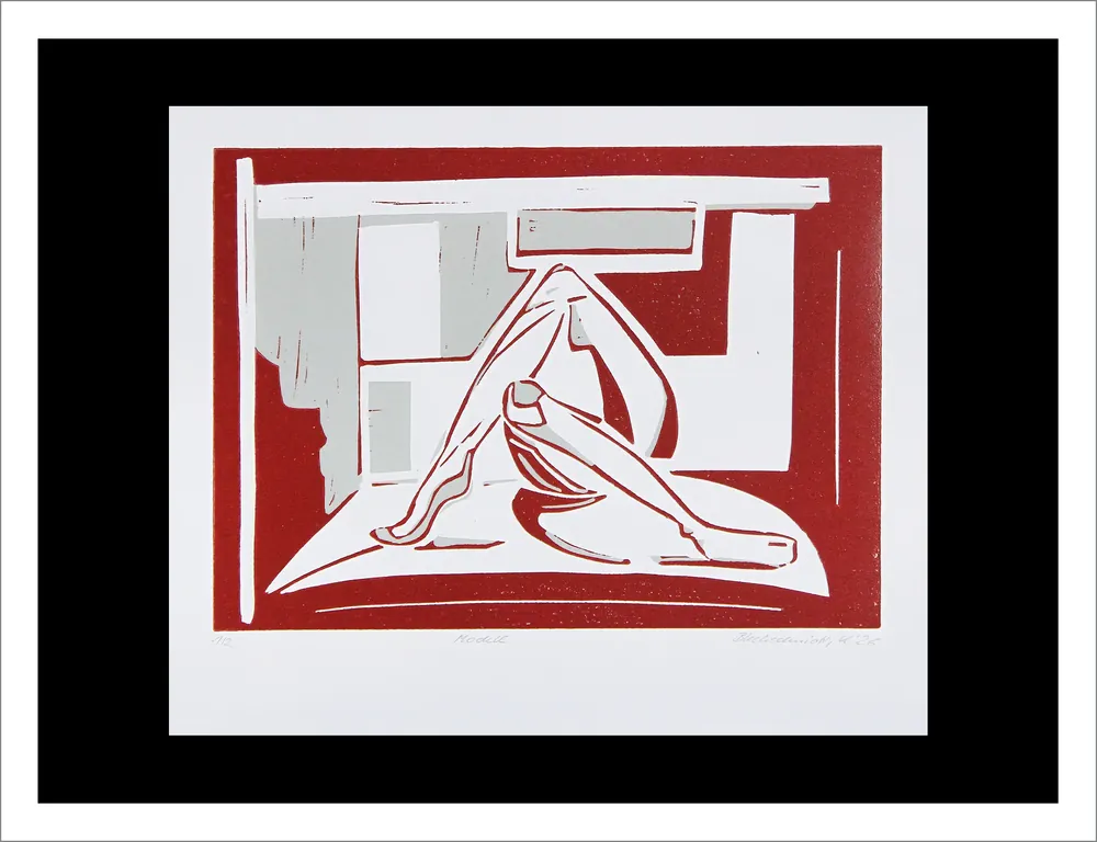 Preisreduziert K. Blechschmidt: "Modell", originale Grafik/limitierte Auflage, Linolschnitt (ohne Rahmen)