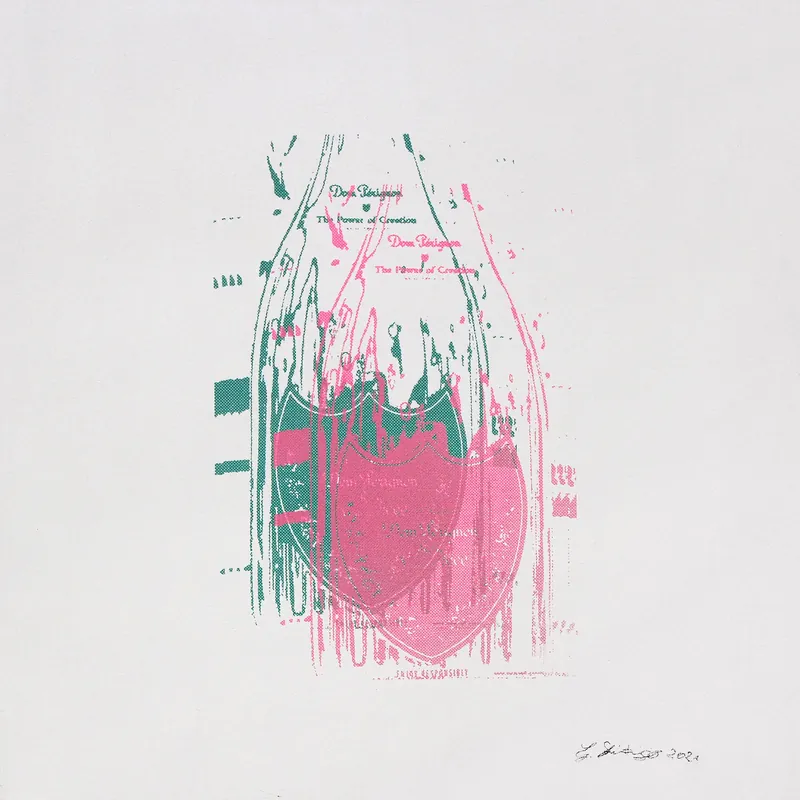 Markenprodukt Siebdruck: "Dom Perignon (Mint & Pink)", Unikat, G. Steidinger