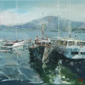 Ölgemälde: "Marina Reflections", Original/Unikat, H. Havartsou Expressversand