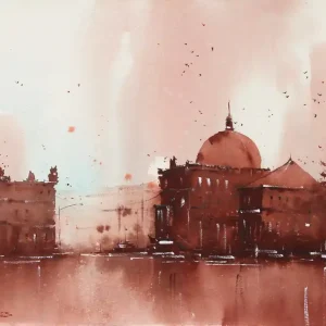 Aquarellmalerei: "Berlin in Rot", Original/Unikat, F. Bär Sale