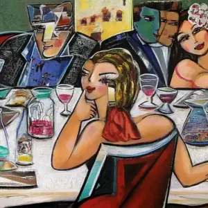 Kunstdruck, signiert: "Dinner with Friends VII", K. Namazi, Edition, Nr. 1/150 Kostenfreie Lieferung